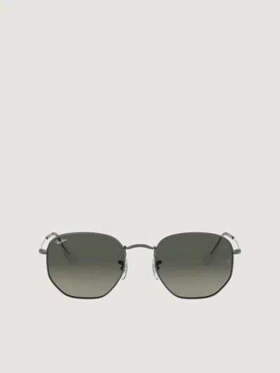 Ray Ban Hexagonal Flat Lenses Sunglasses Gunmetal Frame Grey Lenses 51-21 In Green