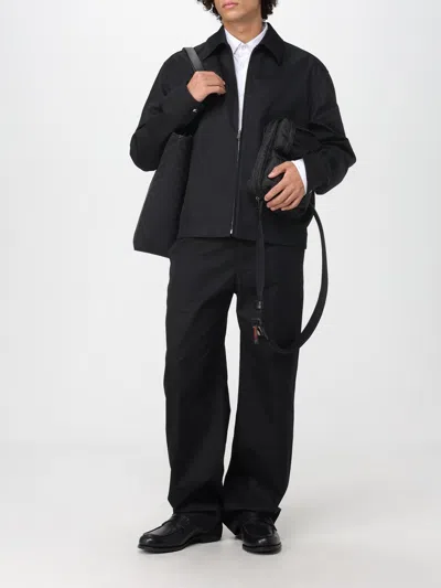 Gucci Men Black Jacket With Classic Collar And Web Motif On The Waist In Cotton Man