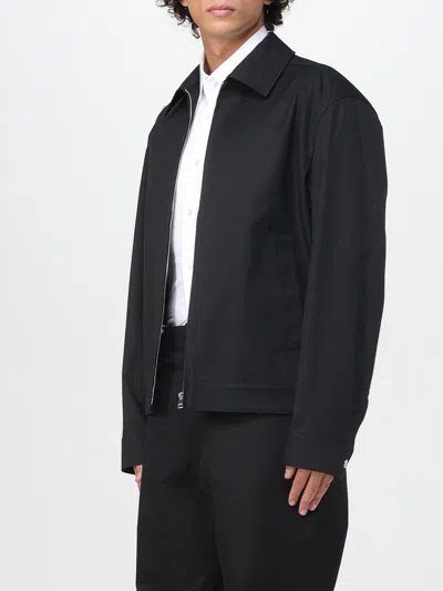 Gucci Men Black Jacket With Classic Collar And Web Motif On The Waist In Cotton Man