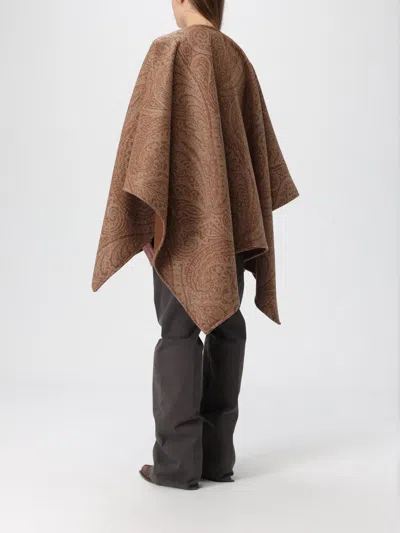 Etro Leather-trimmed Paisley-print Wool-blend Poncho In Brown