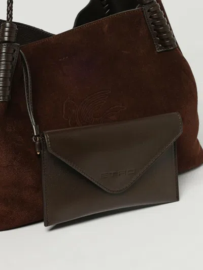 Etro Small Libra Braided Suede Shoulder Bag In Brown
