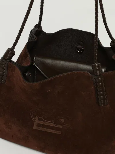 Etro Small Libra Braided Suede Shoulder Bag In Brown