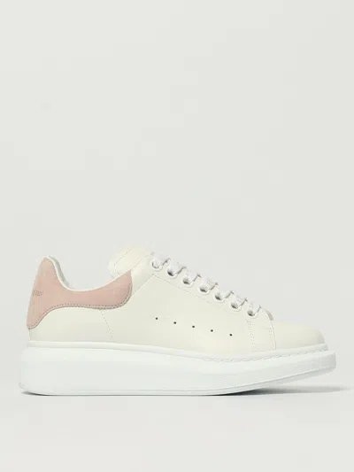 Alexander Mcqueen White Leather Sneakers With Powder Pink Suede Heel In Neutral