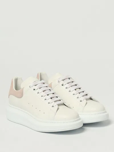 Alexander Mcqueen White Leather Sneakers With Powder Pink Suede Heel In Neutral