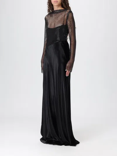 Alberta Ferretti Long Sleeve Maxi Dress With Mesh Overlay In Multi