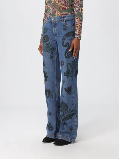 Etro Straight Trousers Paisley Pattern In Blue