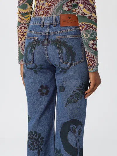 Etro Straight Trousers Paisley Pattern In Blue