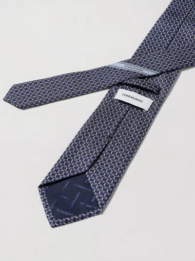 Ferragamo Patterned Silk Tie Slim Silhouette In Blue