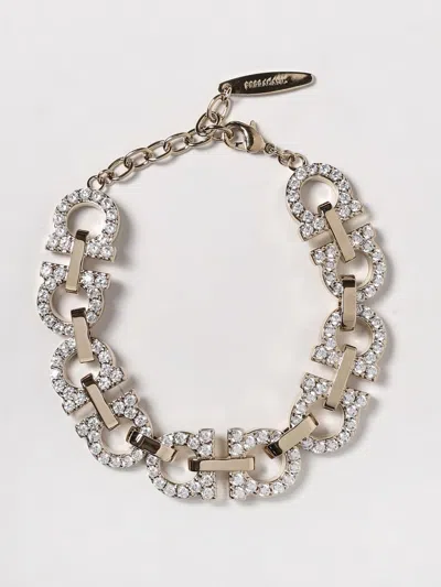 Ferragamo Crystal Embellished Gancini Bracelet In Gold