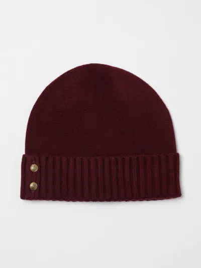 Ralph Lauren Ribbed Button Beanie Hat In Burgundy