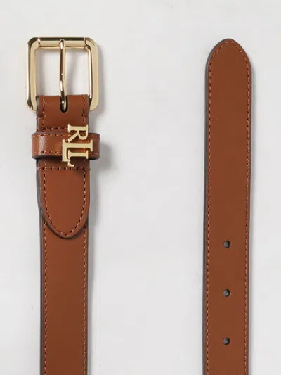 Ralph Lauren Logo-keeper Leather Skinny Belt In Brown
