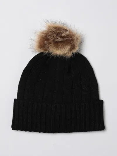 Ralph Lauren Cable-patch Pom Pom Black Cable Knit Beanie Hat Si In Black