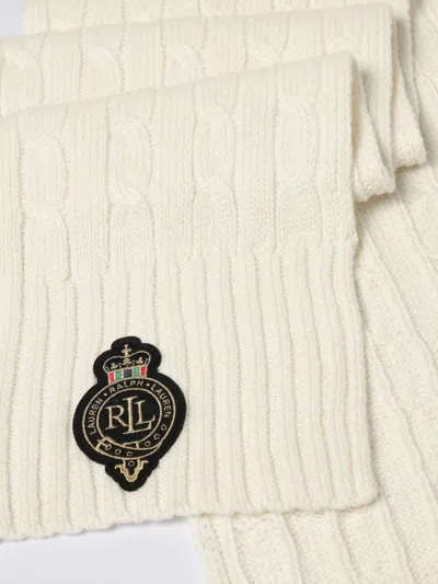 Ralph Lauren Crest-patch Cable-knit Scarf In White