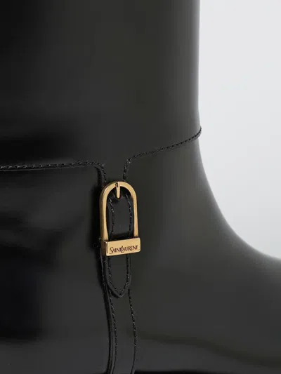 Saint Laurent Julia Buckle-embellished Leather Knee Boots In Black