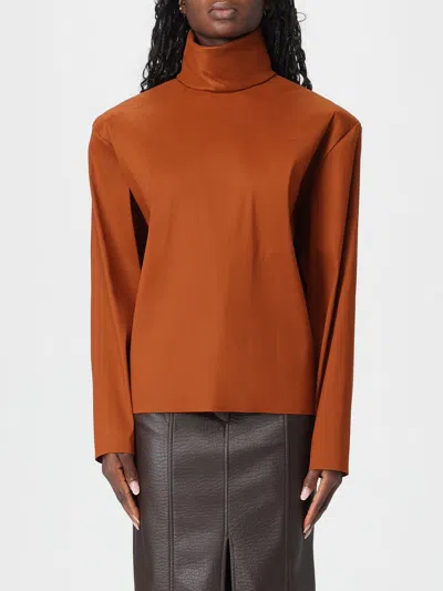 Saint Laurent Silk High-neck Top Tops Brown In Multi
