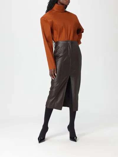 Saint Laurent Silk High-neck Top Tops Brown In Multi