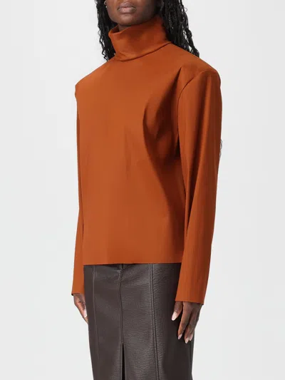 Saint Laurent Silk High-neck Top Tops Brown In Multi