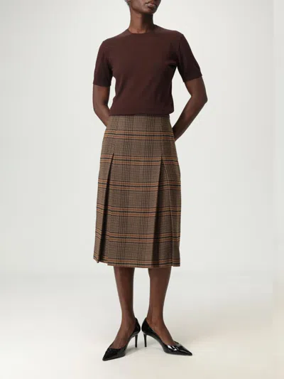 Saint Laurent Prince Of Wales Wool Midi Skirt In Multi