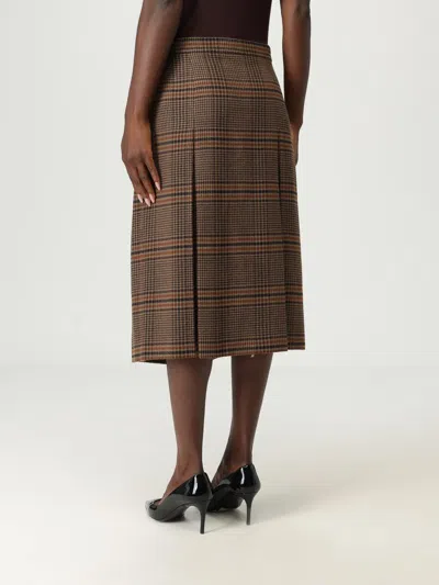 Saint Laurent Prince Of Wales Wool Midi Skirt In Multi