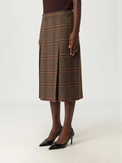 Saint Laurent Prince Of Wales Wool Midi Skirt In Multi