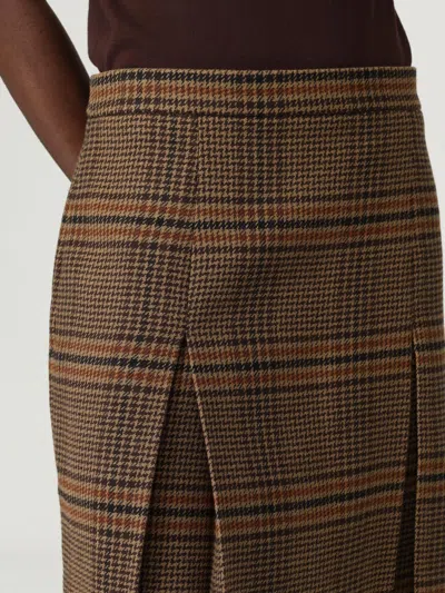 Saint Laurent Prince Of Wales Wool Midi Skirt In Multi