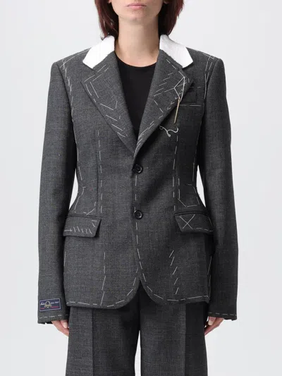 Moschino Embroidered Wool Canvas Jacket With Notch Lapel In Gray