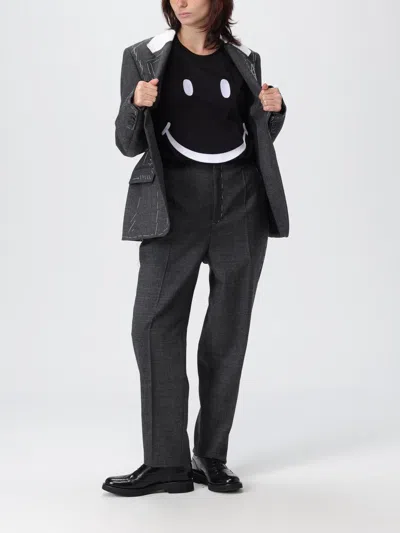 Moschino Embroidered Wool Canvas Jacket With Notch Lapel In Gray