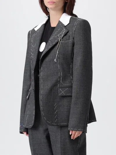 Moschino Embroidered Wool Canvas Jacket With Notch Lapel In Gray
