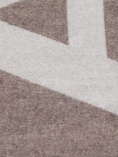 Apc A.p.c. Geometric Pattern Wool Scarf With Fringed Edges In Brown