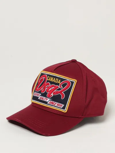 Dsquared2 Burgundy Cotton Baseball Cap With Logo Patch In Red