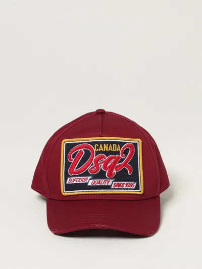 Dsquared2 Burgundy Cotton Baseball Cap With Logo Patch In Red