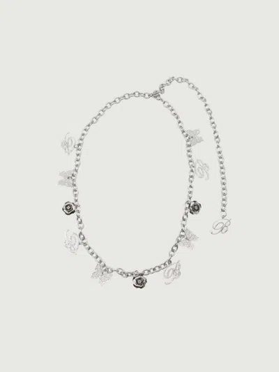 Blumarine Butterfly Initial Rose Charm Chain Belts In Silver