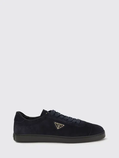 Prada Blue Calf Leather Bos Taurus Low Top Sneakers In Animal Print