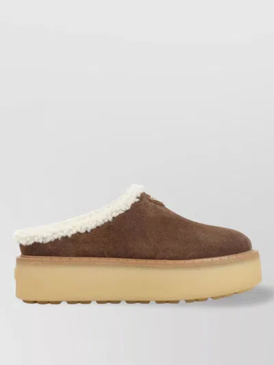 Prada Shearling Lining Suede Slippers In Neutral