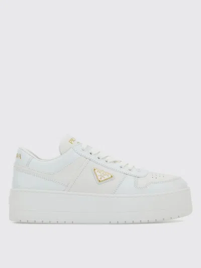 Prada Downtown Platform Leather Sneakers In White