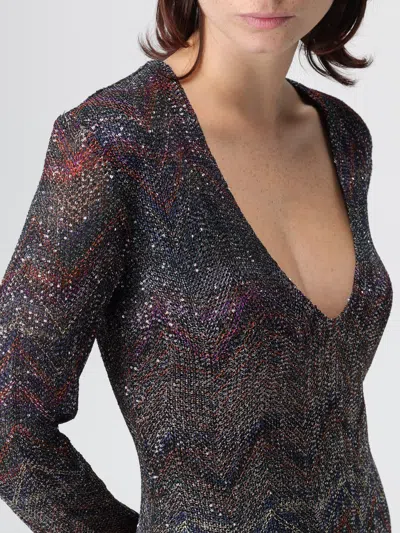 Missoni Multicolour Dress With Deep Neckline And All-over Sequins In Viscose Woman In Black