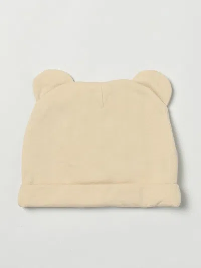 Moschino Teddy Cotton Hat And Bib Set In Sand