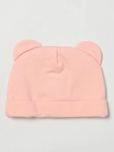 Moschino Teddy Cotton Hat And Bib Set In Pink