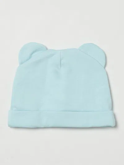 Moschino Teddy Cotton Hat And Bib Set In Blue