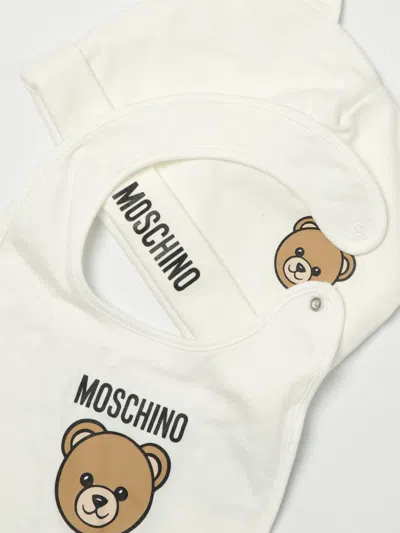 Moschino Teddy Cotton Hat And Bib Set In Yellow