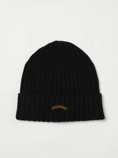 Paul & Shark Fold-over Cuff Wool Beanie For Men In Black