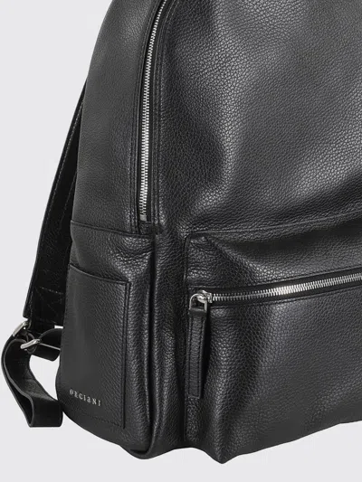 Orciani Rounded Black Pelle Backpack With Adjustable Straps In Black