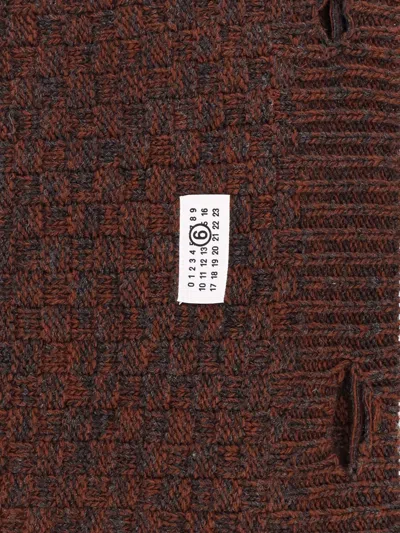 Mm6 Maison Margiela Wool Blend Scarf With Distressed Effect In Brown