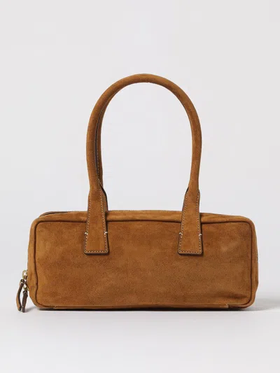Staud Rectangular Suede Handbag With Top Zipper Closure In Brown