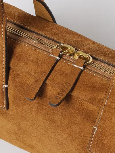 Staud Rectangular Suede Handbag With Top Zipper Closure In Brown
