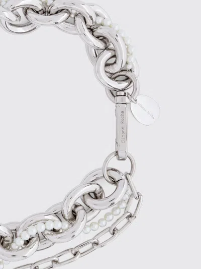 Simone Rocha Chunky Chain Necklace Pearl Flower In Metallic