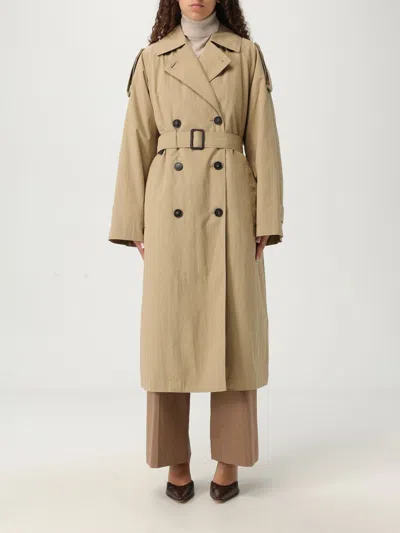 Weekend Max Mara Omens Beige Double-breasted Padded Woven Trench Coat In Neutral