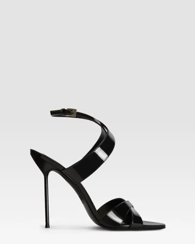 Paris Texas Lidia Black Sandals With High Stiletto Heel And Criss-crossed Ankle Strap In Patent Leather Woman