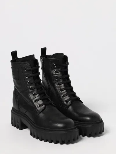 Hogan H700 Chunky Biker Boots In Leather In Black