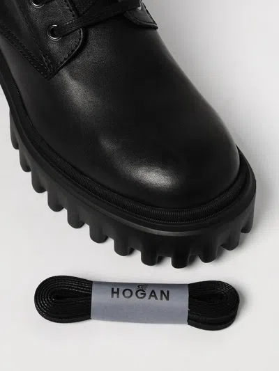 Hogan H700 Chunky Biker Boots In Leather In Black